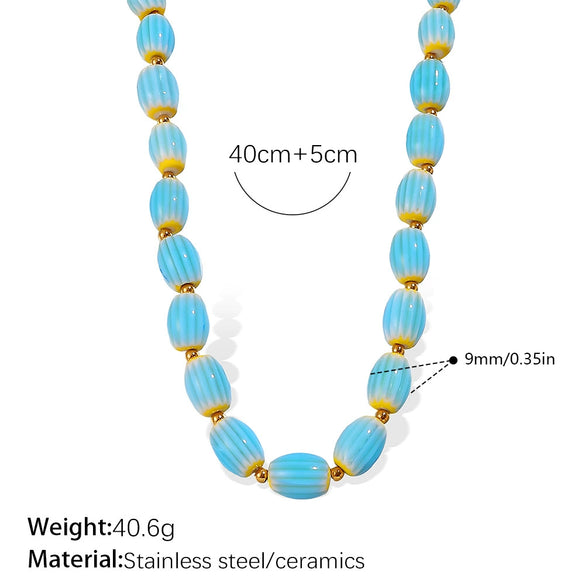 Stainless Steel Plated 18K Gold Ceramic Bead Necklace Bracelet For Women Fashion Style Electroplating
