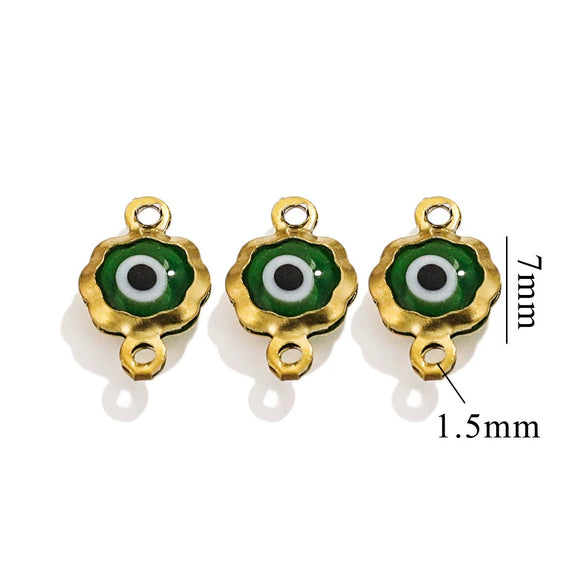 Stainless Steel Plated 18K Gold Doublesided Oil Drop Demon Eye Pendant Diy Connection Accessories Round Shape Electroplating Process