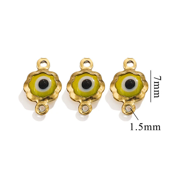 Stainless Steel Plated 18K Gold Doublesided Oil Drop Demon Eye Pendant Diy Connection Accessories Round Shape Electroplating Process