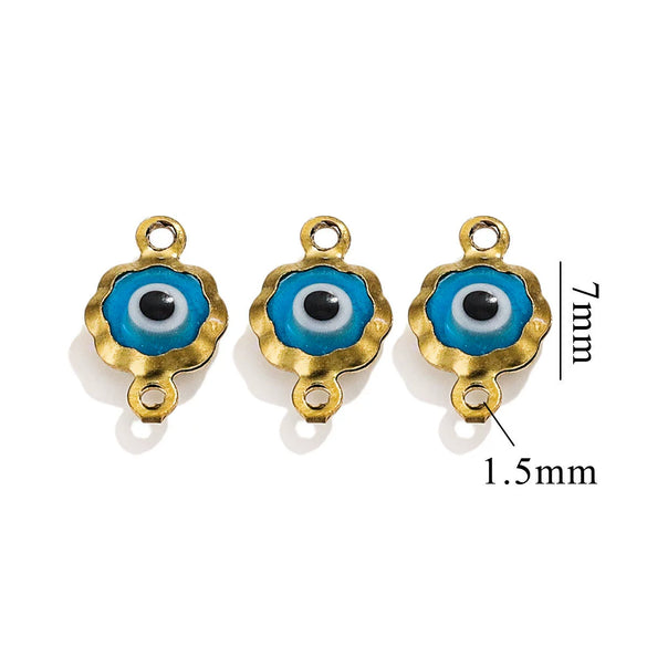 Stainless Steel Plated 18K Gold Doublesided Oil Drop Demon Eye Pendant Diy Connection Accessories Round Shape Electroplating Process