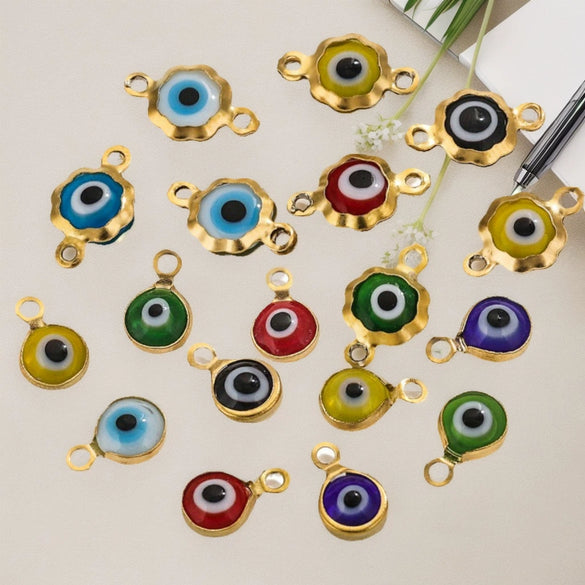 Stainless Steel Plated 18K Gold Doublesided Oil Drop Demon Eye Pendant Diy Connection Accessories Round Shape Electroplating Process