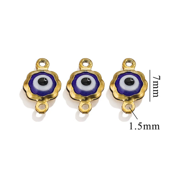 Stainless Steel Plated 18K Gold Doublesided Oil Drop Demon Eye Pendant Diy Connection Accessories Round Shape Electroplating Process