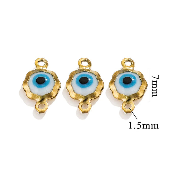 Stainless Steel Plated 18K Gold Doublesided Oil Drop Demon Eye Pendant Diy Connection Accessories Round Shape Electroplating Process