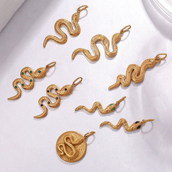 316L Stainless Steel Plated 18K Gold Round Pendant Snake Crystal Fashion Jewelry Accessories