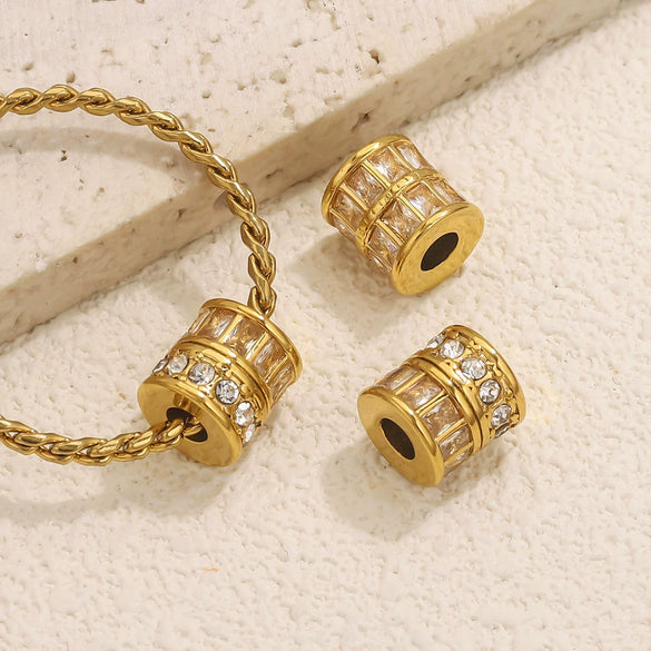 Stainless Steel Plated Rectangular And Round Beads Handmade Diy Bracelet Beads With Totem Pattern And Electroplating Process