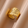 Stainless Steel Pleated Geometric Open Ring For Women Electroplated