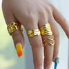 Stainless Steel Pleated Geometric Open Ring For Women Electroplated