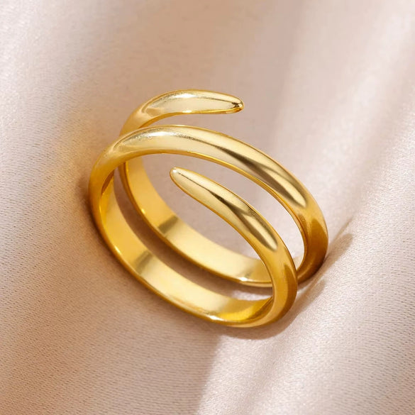 Stainless Steel Pleated Geometric Open Ring For Women Electroplated
