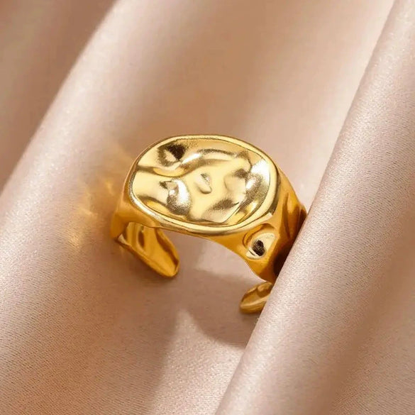 Stainless Steel Pleated Geometric Open Ring For Women Electroplated