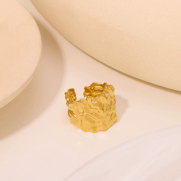 Stainless Steel Pleated Geometric Rings For Women With 18K Real Gold Electroplating