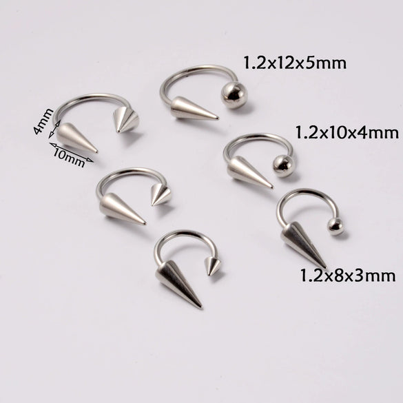 Stainless Steel Pointed Cone Horseshoe Lip Ring Nose Ring Ear Bone Ring Electroplated Punk Style Ornament