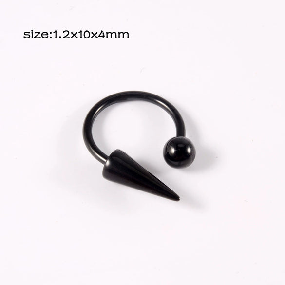 Stainless Steel Pointed Cone Horseshoe Lip Ring Nose Ring Ear Bone Ring Electroplated Punk Style Ornament