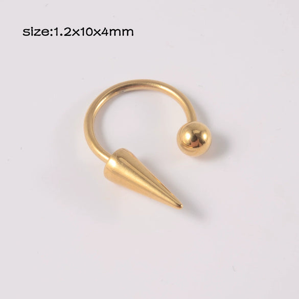 Stainless Steel Pointed Cone Horseshoe Lip Ring Nose Ring Ear Bone Ring Electroplated Punk Style Ornament