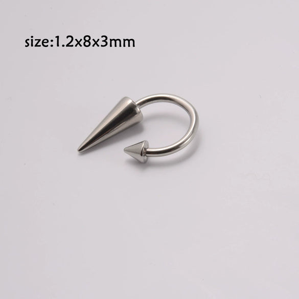 Stainless Steel Pointed Cone Horseshoe Lip Ring Nose Ring Ear Bone Ring Electroplated Punk Style Ornament