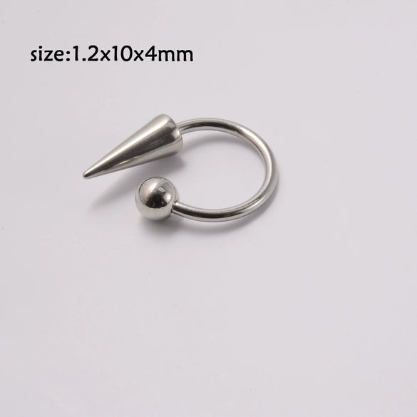 Stainless Steel Pointed Cone Horseshoe Lip Ring Nose Ring Ear Bone Ring Electroplated Punk Style Ornament