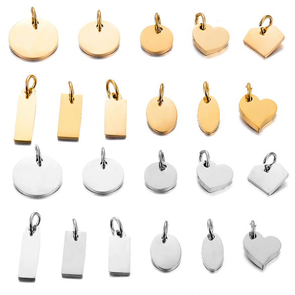 Stainless Steel Polished Heart Round Oval Rectangular Diamond Shape Electroplated Diy Pendant For Necklace And Bracelet
