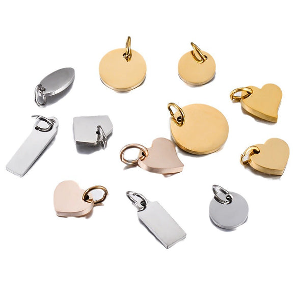 Stainless Steel Polished Heart Round Oval Rectangular Diamond Shape Electroplated Diy Pendant For Necklace And Bracelet