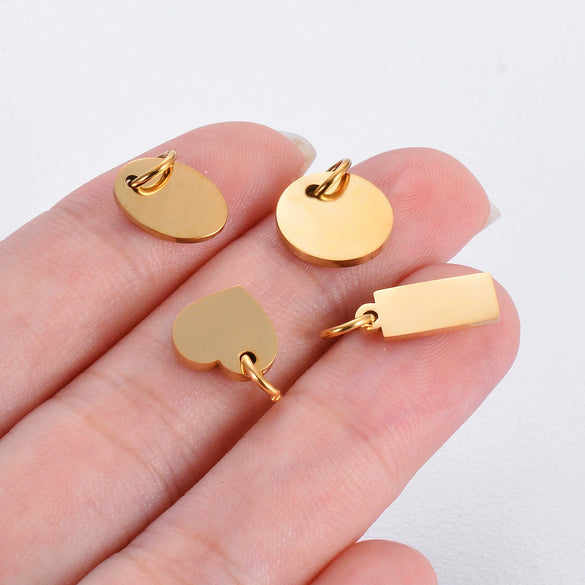 Stainless Steel Polished Heart Round Oval Rectangular Diamond Shape Electroplated Diy Pendant For Necklace And Bracelet