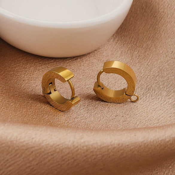 Stainless Steel Polished Hoop Earrings Retro Simple Style Electroplating Treatment