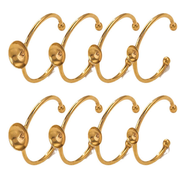Stainless Steel Polished Round Ring Holder With 18K Gold Vacuum Electroplating And Diy Pearl Inlay