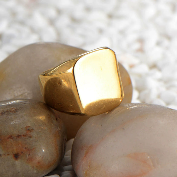 Stainless Steel Polished Square Signet Ring With Glossy Finish Fashion Business Ring For Men And Unisex Wear