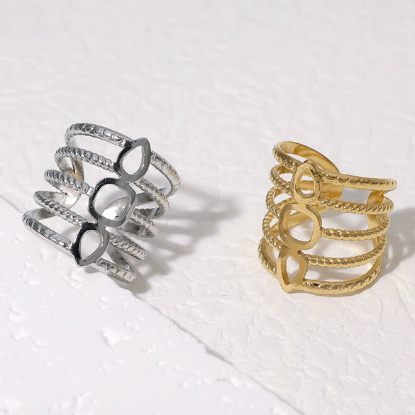 Stainless Steel Punk Geometric Open Ring Electroplated