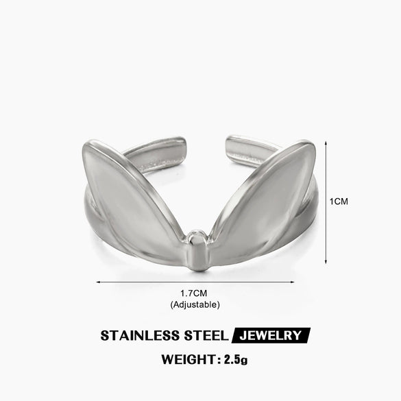 Stainless Steel Rabbit Ear Ring For Women Electroplated Hip Hop Style