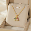 Stainless Steel Rainbow Plated Necklace With Mixed Gemstone Setting Cloud Pendant And O Word Chain
