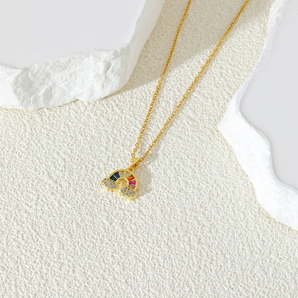 Stainless Steel Rainbow Plated Necklace With Mixed Gemstone Setting Cloud Pendant And O Word Chain