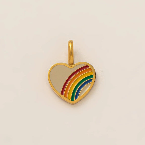 Stainless Steel Rainbow Zircon Love Pendant Necklace With Electroplating