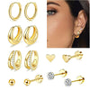 Stainless Steel Real Gold Electroplated Cartoon Heart Shape Zircon Inlaid Earrings Set