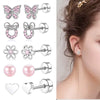 Stainless Steel Real Gold Electroplated Cartoon Heart Shape Zircon Inlaid Earrings Set