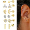 Stainless Steel Real Gold Electroplated Cartoon Heart Shape Zircon Inlaid Earrings Set