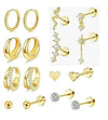Stainless Steel Real Gold Electroplated Cartoon Heart Shape Zircon Inlaid Earrings Set