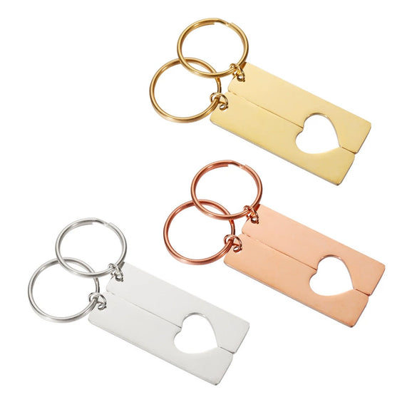 Stainless Steel Rectangular Love Tag Keychain Pendant For Couple