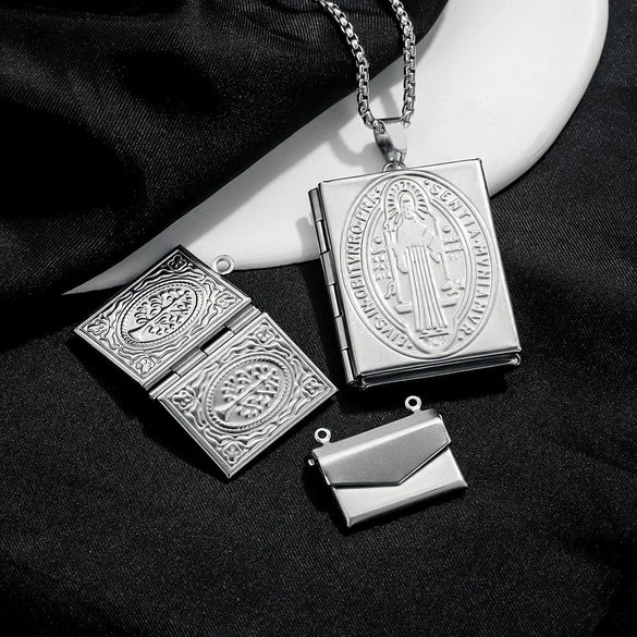 Stainless Steel Rectangular Photo Box Pendant Vintage Envelope Pendant Electroplated Jewelry Accessories