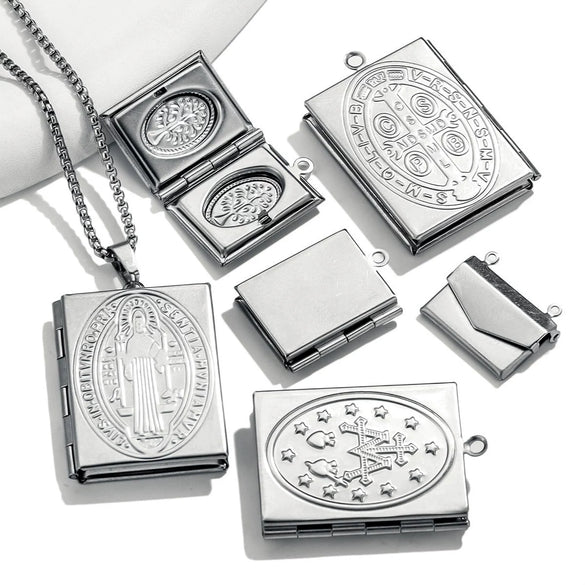 Stainless Steel Rectangular Photo Box Pendant Vintage Envelope Pendant Electroplated Jewelry Accessories