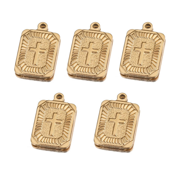 Stainless Steel Rectangular Punk Jewelry Pendant With Geometric Pattern And Vacuum Plating