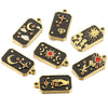 Stainless Steel Rectangular Tarot Card Starry Sky Fish Pattern Pendant Titanium Steel Enamel Palm Moon Tag Cartoon Style Diy Earrings Electroplated