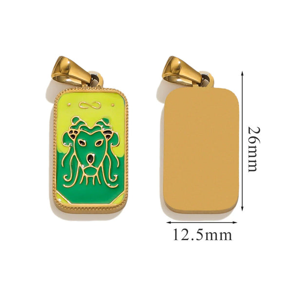 Stainless Steel Rectangular Tarot Star Pendant With Fish Pattern Enamel Palm Moon Tag Electroplated Cartoon Style Diy Necklace