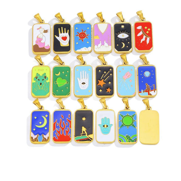Stainless Steel Rectangular Tarot Starry Sky Pendant With Vacuum Plated And Dripping Oil Process Diy Necklace