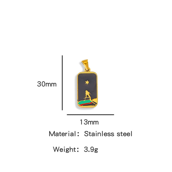 Stainless Steel Rectangular Tarot Starry Sky Pendant With Vacuum Plated And Dripping Oil Process Diy Necklace
