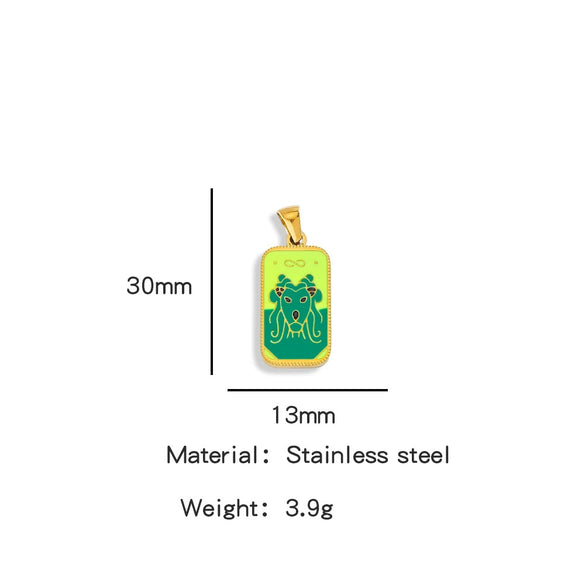 Stainless Steel Rectangular Tarot Starry Sky Pendant With Vacuum Plated And Dripping Oil Process Diy Necklace