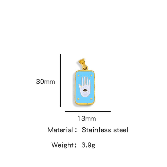 Stainless Steel Rectangular Tarot Starry Sky Pendant With Vacuum Plated And Dripping Oil Process Diy Necklace