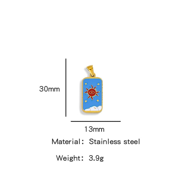 Stainless Steel Rectangular Tarot Starry Sky Pendant With Vacuum Plated And Dripping Oil Process Diy Necklace