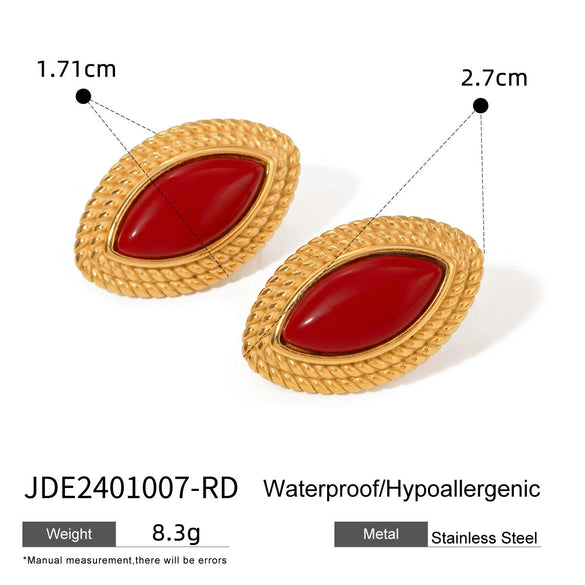Stainless Steel Red Agate Zircon Geometric Earrings With Electroplating For Women