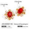 Stainless Steel Red Agate Zircon Geometric Earrings With Electroplating For Women
