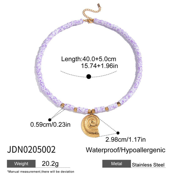 Stainless Steel Retro Animal Geometric Conch Pendant Necklace With Electroplating For Women