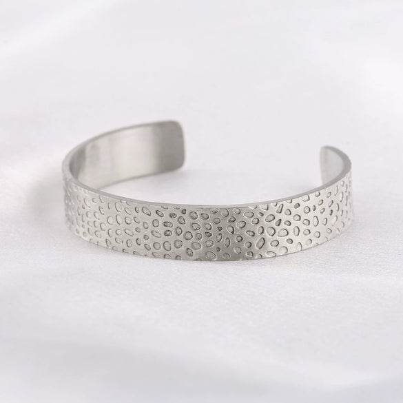 Stainless Steel Retro Casual Geometric Irregular Spot Cshaped Open Wide Face Polished Bracelet
