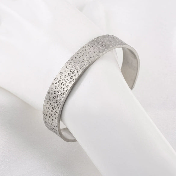 Stainless Steel Retro Casual Geometric Irregular Spot Cshaped Open Wide Face Polished Bracelet